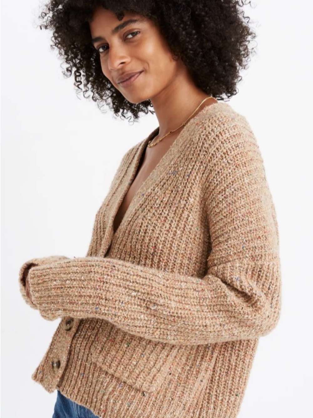 Madewell Tan Wool Blend Chunky V-Neck Cardigan. Size M - Picture 2 of 10